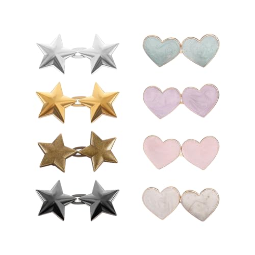 8 Stück Stern-Herz-Hosen-Taillenstraffer, Jeans, Taillenstraffungsknöpfe, keine Nähknöpfe, verstellbare abnehmbare Taillenschnallen, Taillenband-Clips, Kleidungsstrumpf-Clips von FSSTUD