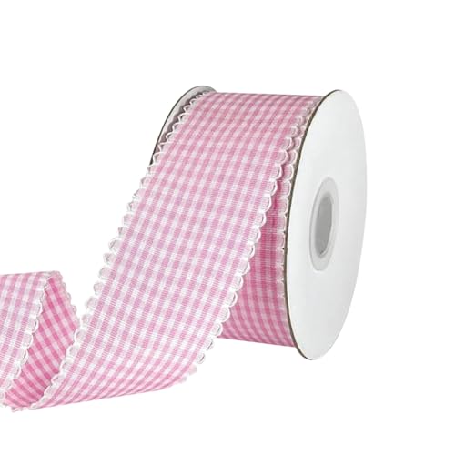 9,1 m x 3,8 cm Gingham-Geschenkband, karierte Schleifenband, Frühlingsblumenstraußband, Weihnachten, Büffelkariert, Hochzeits-Borte für Brautparty, Rosa von FSSTUD