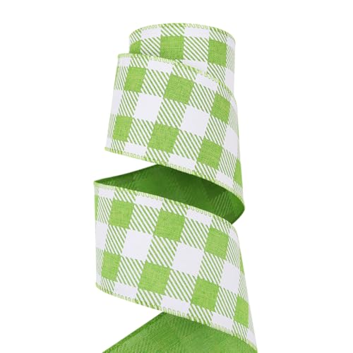 9,1 m x 63 mm breites Gingham-Band mit Drahtrand, Osterkariert, Juteband, Geschenkverpackung, karierte Bänder, Frühlings- und Sommerkranzbänder für Heimdekoration, Grün und Weiß 9,1 m x 63 mm breites Gingham-Band mit Drahtrand, Osterkariert, Juteband, Geschenkverpackung, karierte Bänder, Frühlings- und Sommerkranzbänder für Heimdekoration, Grün und Weiß von FSSTUD