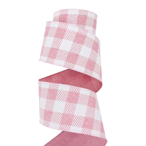 9,1 m x 63 mm breites Gingham-Band mit Drahtrand, Osterkariert, Juteband, Geschenkverpackung, karierte Bänder, Frühlings- und Sommerkranzbänder für Heimdekoration, Rosa und Weiß 9,1 m x 63 mm breites Gingham-Band mit Drahtrand, Osterkariert, Juteband, Geschenkverpackung, karierte Bänder, Frühlings- und Sommerkranzbänder für Heimdekoration, Rosa und Weiß von FSSTUD