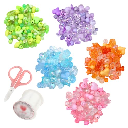 About 200 Pcs to 250 Pcs Assorted Shaped Acrylic Beads Multi Coloured Cute Beads Round Bow Heart Bead Colorful Aesthetic Spacer Bead with Scissors and Clear String for Phone Lanyard Chains von FSSTUD