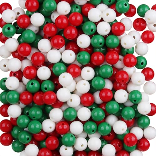 Acryl-Perlen, 8 mm, Rot, Weiß, Grün, kleine runde Weihnachtsperlen für Armbänder, Halsketten, lose Bastelperlen, Perlenzubehör mit Loch für Bastelarbeiten, 400 Stück Acryl-Perlen, 8 mm, Rot, Weiß, Grün, kleine runde Weihnachtsperlen für Armbänder, Halsketten, lose Bastelperlen, Perlenzubehör mit Loch für Bastelarbeiten, 400 Stück von FSSTUD