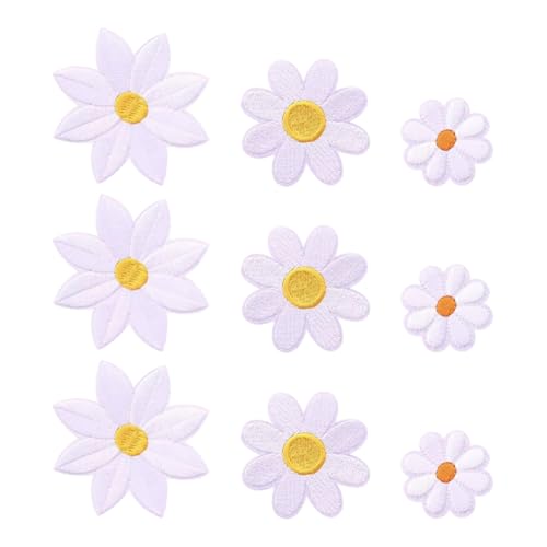 Aufnäher zum Aufbügeln, Motiv: Gänseblümchen, bestickt, Blumenapplikationen, Reparaturflicken für Kleidung, niedliche Stickerei-Applikationen, stilvolle Nähapplikation für Jacken, Rucksäcke, 9 Stück von FSSTUD