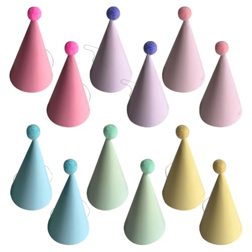 Bunte Bommel-Partyhüte, Pastellfarben, für Babyparty, Papierhut, einfarbig, Regenbogenfarben, Party-Kopfbedeckung, lustige farbige Partyzubehör für Brautparty, 24 Stück Bunte Bommel-Partyhüte, Pastellfarben, für Babyparty, Papierhut, einfarbig, Regenbogenfarben, Party-Kopfbedeckung, lustige farbige Partyzubehör für Brautparty, 24 Stück von FSSTUD