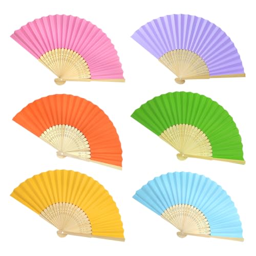 Bunte Faltfächer aus Papier, blanko, Papierfächer, chinesische gefaltete Fächer, Handwerk, Handarbeit, Handfächer, handgefertigt, faltbar, dekorative Fächer für Party-Geschenk, 6 Stück Bunte Faltfächer aus Papier, blanko, Papierfächer, chinesische gefaltete Fächer, Handwerk, Handarbeit, Handfächer, handgefertigt, faltbar, dekorative Fächer für Party-Geschenk, 6 Stück von FSSTUD