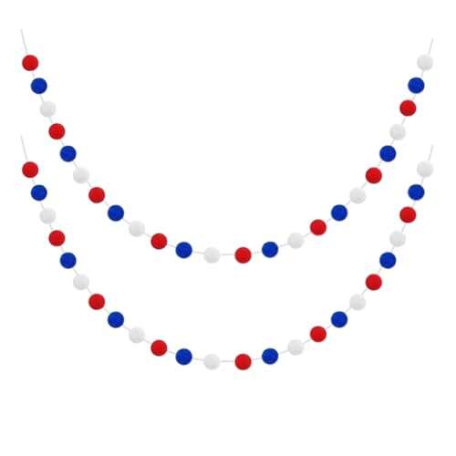 Bunte Pompon-Girlande, 4 m, 60 Bälle, rot, weiß, blau, Kugelgirlande, niedliches Banner, Banner, Pompon, hängende Ornament, lange Pompon-Dekoration für den 4. Juli von FSSTUD