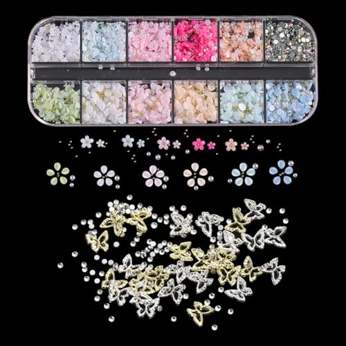 Buntes Nagelkunst-Charm-Set, 3D-Blume, Blütenblatt, Nagelanhänger, Strass, Schmetterling, Nägel, Schmuck, flache Rückseite, Perlen, Fingernagel-Design, Edelsteine, Mini-Harzblumen-Anhänger für Buntes Nagelkunst-Charm-Set, 3D-Blume, Blütenblatt, Nagelanhänger, Strass, Schmetterling, Nägel, Schmuck, flache Rückseite, Perlen, Fingernagel-Design, Edelsteine, Mini-Harzblumen-Anhänger für von FSSTUD