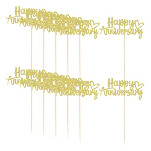 Cupcake-Aufsätze mit goldenem "Happy Anniversary"-Motiv, glitzernd, für Hochzeit, Dessert, Feier, Party, Cupcake-Topper, Brautparty, Kuchendekoration, 24 Stück Cupcake-Aufsätze mit goldenem "Happy Anniversary"-Motiv, glitzernd, für Hochzeit, Dessert, Feier, Party, Cupcake-Topper, Brautparty, Kuchendekoration, 24 Stück von FSSTUD