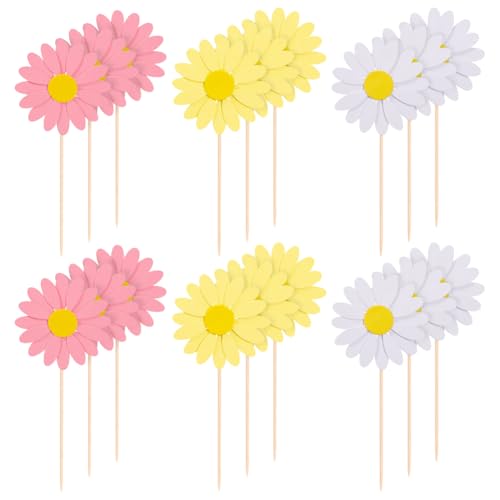 Cupcake-Topper mit Gänseblümchen-Motiv, Boho-Blume, Kuchendekoration, Hochzeit, Blumen-Kuchenspieße, niedliche Cocktailspieße aus Holz, ausgefallene Vorspeisen, Zahnstocher, Tee, Party Cupcake-Topper mit Gänseblümchen-Motiv, Boho-Blume, Kuchendekoration, Hochzeit, Blumen-Kuchenspieße, niedliche Cocktailspieße aus Holz, ausgefallene Vorspeisen, Zahnstocher, Tee, Party von FSSTUD