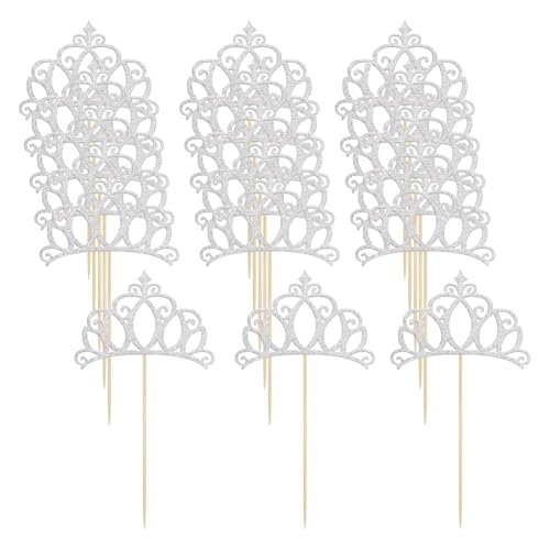 Cupcake-Topper mit Glitzerkrone, aus Papier, Brautparty, Cupcake-Topper, Hochzeits-Cupcake-Topper, glänzende Dessert-Topper, Stäbchen, Kronenform, Kuchendekorationen für Geburtstagsparty, 24 Stück Cupcake-Topper mit Glitzerkrone, aus Papier, Brautparty, Cupcake-Topper, Hochzeits-Cupcake-Topper, glänzende Dessert-Topper, Stäbchen, Kronenform, Kuchendekorationen für Geburtstagsparty, 24 Stück von FSSTUD