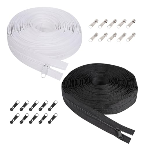 FSSTUD 10 m # 5 Nylon-Spiralreißverschlüsse, schwarz-weiß, Reißverschlussband, durchgehende Reißverschlussrollen, Ersatzreißverschluss, Metallreißverschluss, Nähreißverschluss, mit 20 von FSSTUD
