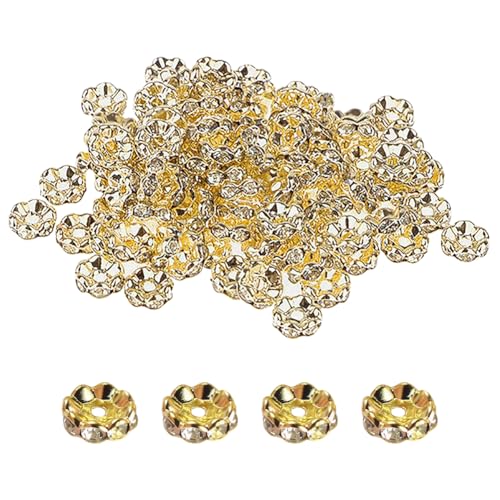 FSSTUD 100 Stück 12 mm Wellen-Strass-Abstandshalter mit großem Loch, Kristall-Diamant-Schmuckherstellung, runde Glitzer-Charm-Perlen, Metall, Freundschaftsarmband, Perlen, lose Bastelabstandshalter von FSSTUD