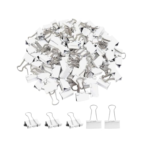 FSSTUD 100 Stück weiße Metall-Binder-Clips, klein, zurückklappbar, Federstahl, Büroklammern, Bürobedarf, Papierklemmen für Geschäft, 15 mm von FSSTUD
