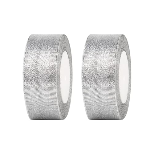 FSSTUD 2 Rollen 4 cm x 22 m Metallic-Glitzer-Mesh-Band breites Organza-Band, glitzernde Bastelbänder, Geschenkverpackungsbänder für Party, Silber von FSSTUD