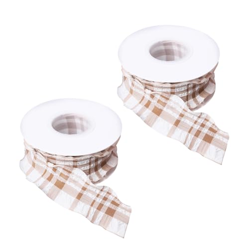 FSSTUD 2 Rollen 9m x 4cm Doppel Rüschen Rand Band Kariert Geschenkverpackung Bänder Breit Rüschen Ribbon Trim Gingham Bow Making Ribbon Plaid Craft Bänder mit Spule Khaki FSSTUD 2 Rollen 9m x 4cm Doppel Rüschen Rand Band Kariert Geschenkverpackung Bänder Breit Rüschen Ribbon Trim Gingham Bow Making Ribbon Plaid Craft Bänder mit Spule Khaki von FSSTUD