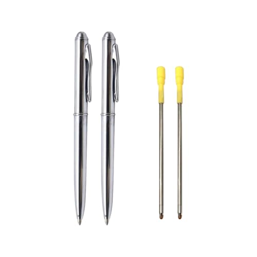 FSSTUD 2 Stück 0,7 mm tragbare Metall-Kugelschreiber im Taschenformat, Mini-Kugelschreiber mit schwarzer Tinte, kurzer Kugelschreiber mit 2 Ersatzminen für Büro, Büro von FSSTUD