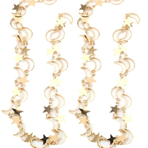 FSSTUD 2 Stück 1 m Stern Mond Schmuckherstellung Ketten Goldenes Armband Gliederketten Gelötete Halskette Handwerk Kette Metall Fußkettchen Herstellung Kette funkelndes ästhetisches Schmuckzubehör für FSSTUD 2 Stück 1 m Stern Mond Schmuckherstellung Ketten Goldenes Armband Gliederketten Gelötete Halskette Handwerk Kette Metall Fußkettchen Herstellung Kette funkelndes ästhetisches Schmuckzubehör für von FSSTUD