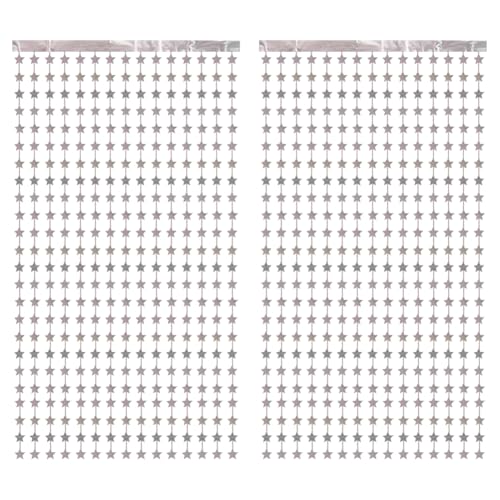 FSSTUD 2 Stück Stern-Folien-Hintergrundvorhänge, silberfarben, 1 x 2 m (B x H), Kunststoff, Hochzeit, Jahrestag, Geburtstagsfeier, Urlaubsparty von FSSTUD