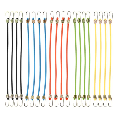 FSSTUD 20 Stück 25 cm robuste kleine Bungee-Seile, Mini-verstellbare Gummikordel, kurze elastische Bungee-Gurte, dehnbare Gepäckseile, Outdoor-Befestigungsgurte mit Metallhaken für Zeltplanen von FSSTUD