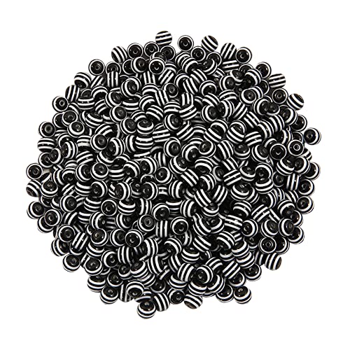 FSSTUD 200 Stück 8 mm Harz gestreifte Perlen Bubblegum Spacer Perlen Runde Kunst Handwerk Perlen Farbe gefütterte Perlen Schmuckherstellung Zubehör für Armband Halskette schwarz FSSTUD 200 Stück 8 mm Harz gestreifte Perlen Bubblegum Spacer Perlen Runde Kunst Handwerk Perlen Farbe gefütterte Perlen Schmuckherstellung Zubehör für Armband Halskette schwarz von FSSTUD