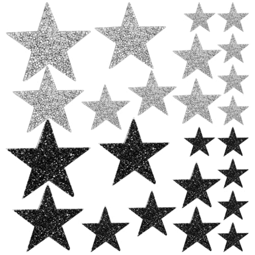 FSSTUD 24 Stück Strass-Aufnäher in Sternform, zum Aufbügeln, glitzernde Applikationen, Glitzer, Nähen, Stickerei, dekorative Kleidung, Aufkleber, Schwarz und Silber FSSTUD 24 Stück Strass-Aufnäher in Sternform, zum Aufbügeln, glitzernde Applikationen, Glitzer, Nähen, Stickerei, dekorative Kleidung, Aufkleber, Schwarz und Silber von FSSTUD