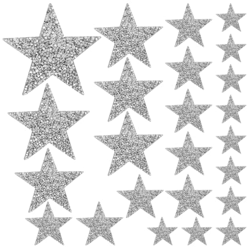 FSSTUD 24 Stück Strass-Aufnäher in Sternform, zum Aufbügeln, glitzernde Applikationen, Glitzer, Nähen, Stickerei, dekorative Kleidung, Aufkleber, Silber von FSSTUD