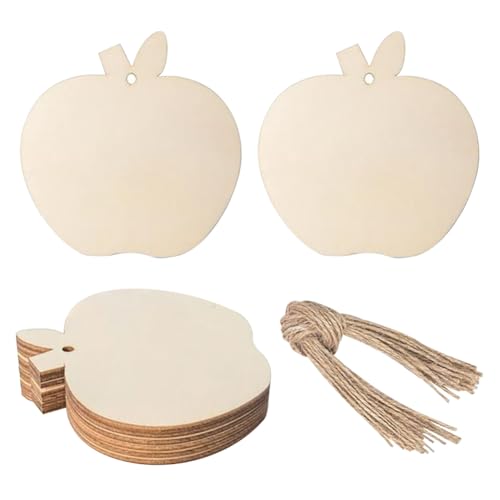 FSSTUD 30 Stück unlackierte Apfelausschnitte aus Holz mit Löchern, blanko, Obstornamente, Weihnachten, hängende Holzscheiben, Holzhandwerk, Geschenkanhänger, Urlaub, zum Aufhängen mit Seilen für von FSSTUD