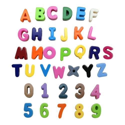 FSSTUD 36 Stück große Kunststoff-Buchstaben-Zahlen-Perlen, große Acryl-Alphabet-Blöcke, bunte Buchstaben, Zahlenblöcke, Alphabet, lose Perlen, farbige Schlüsselanhänger, Perlen für pädagogisches von FSSTUD