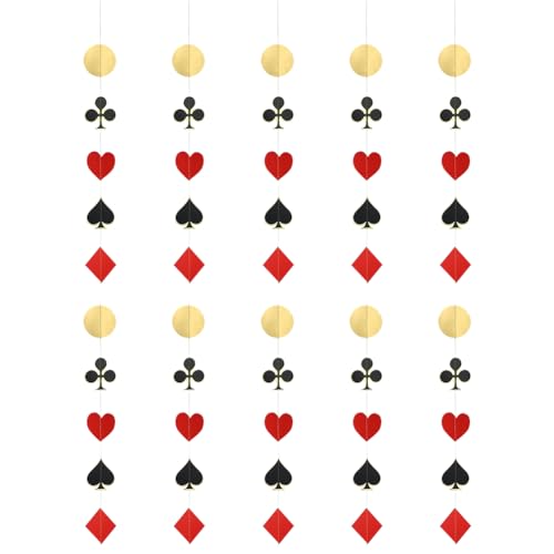 FSSTUD 5 Stück 2,35 m Casino hängende Papiergirlanden Pokerkarte Girlande Casino Nacht Banner Girlande Casino String Dekorationen Casino Thema Party Hintergrund Requisiten von FSSTUD