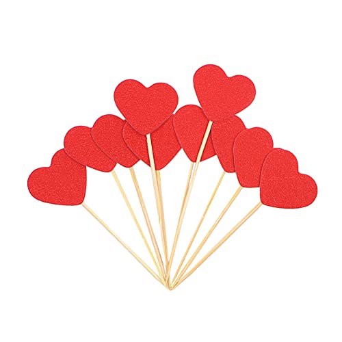 FSSTUD 50 Stück Herz Cupcake Topper Glitzer Sweet Love Kuchen Topper Hochzeit Verlobung Cupcake Picks Geburtstag Valentinstag Kuchen Dekorationen für Brautdusche Rot von FSSTUD