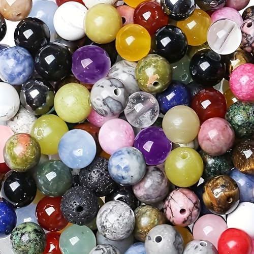 FSSTUD 50 Stück bunte runde natürliche Kristallperlen, gemischte Farben, lose Bastelsteinperlen, Schmuckherstellung, Edelstein-Abstandshalter, mehrfarbige Abstandshalter für Armbänder, Halsketten FSSTUD 50 Stück bunte runde natürliche Kristallperlen, gemischte Farben, lose Bastelsteinperlen, Schmuckherstellung, Edelstein-Abstandshalter, mehrfarbige Abstandshalter für Armbänder, Halsketten von FSSTUD