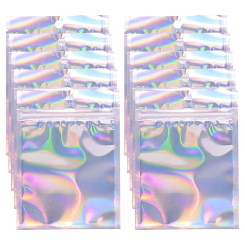 FSSTUD 50 Stück wiederverwendbare transparente Kunststoffbeutel mit holografischem Verschluss, rechteckig, 10,5 x 15 cm, ideal zur Aufbewahrung von Lebensmitteln, Schmuck und Gewürzen von FSSTUD
