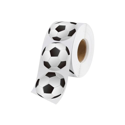 FSSTUD 500 Stück 2,5 cm runde Fußball-Aufkleber, selbstklebende Fußball-Aufkleber, Sportball-Thema, Papieraufkleber, Sportbelohnungsaufkleber, dekorativer Umschlagsiegel-Aufkleber für Wasserflaschen von FSSTUD