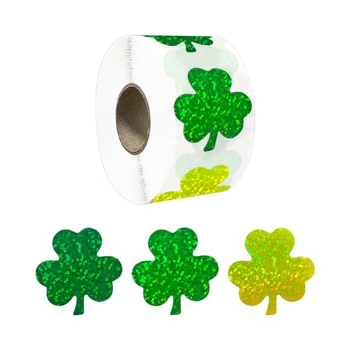 FSSTUD 500 Stück 3,8 cm St. Patrick's Day Aufkleber Grün Glitzer Kleeblatt Aufkleber Glücksklee Aufkleber Irische Feiertage Aufkleber Selbstklebende Folienetiketten Festival Dekorative Etiketten von FSSTUD