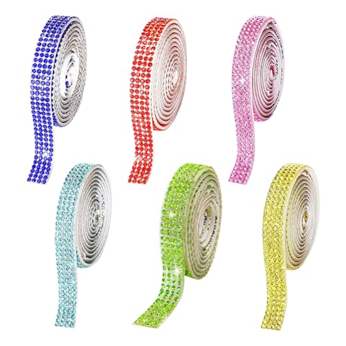 FSSTUD 6 Rollen selbstklebende Strass-Bänder, glitzernde Kristallband, Hochzeit, Diamantband, Glitzer, Partyband, Aufkleber, bunte Strassstreifen für Bastelarbeiten FSSTUD 6 Rollen selbstklebende Strass-Bänder, glitzernde Kristallband, Hochzeit, Diamantband, Glitzer, Partyband, Aufkleber, bunte Strassstreifen für Bastelarbeiten von FSSTUD