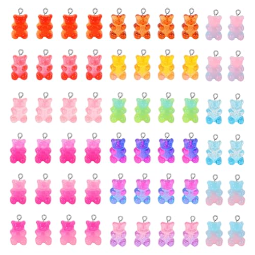 FSSTUD 60 Stück Gummibärchen-Anhänger, bunte Bären-Charms, kleine Harzbär-Perlen, Cartoon-Tier-Süßigkeiten-Charms, Kunststoff, niedliche baumelnde Charms mit Schlaufe für Kinder, 22 x 10mm(L x W), FSSTUD 60 Stück Gummibärchen-Anhänger, bunte Bären-Charms, kleine Harzbär-Perlen, Cartoon-Tier-Süßigkeiten-Charms, Kunststoff, niedliche baumelnde Charms mit Schlaufe für Kinder, 22 x 10mm(L x W), von FSSTUD