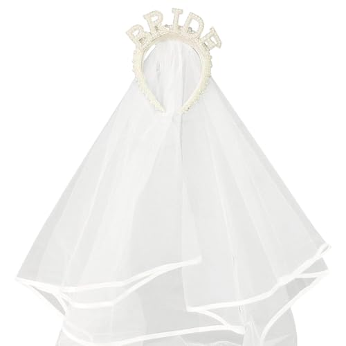 FSSTUD 84,8 cm Perlen-Braut-Stirnband mit Schleier, Strass, für zukünftige Braut, Tiara, Junggesellinnenabschied, Krone, Haarbänder, weiß, Brautparty, Kopfschmuck, Schulterlänge, Hochzeitsschleier für FSSTUD 84,8 cm Perlen-Braut-Stirnband mit Schleier, Strass, für zukünftige Braut, Tiara, Junggesellinnenabschied, Krone, Haarbänder, weiß, Brautparty, Kopfschmuck, Schulterlänge, Hochzeitsschleier für von FSSTUD