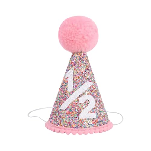 FSSTUD Baby Cone Geburtstagshut Foto Requisiten Kleinkind Glitzer Geburtstag Hut Haarschmuck Pom Pom Party Hüte Kegelform Party Hüte mit Gummiband für kleine Mädchen Jungen 1/2 Jahre alt von FSSTUD