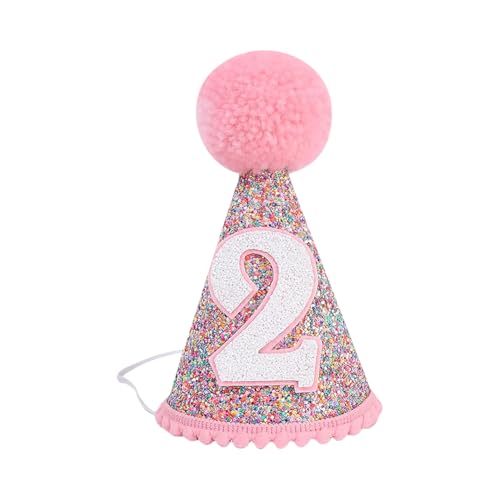 FSSTUD Baby Cone Geburtstagshut Foto Requisiten Kleinkind Glitzer Geburtstag Hut Haarschmuck Pom Pom Party Hüte Kegelform Party Hüte mit Gummiband für kleine Mädchen Jungen 2 Jahre alt von FSSTUD
