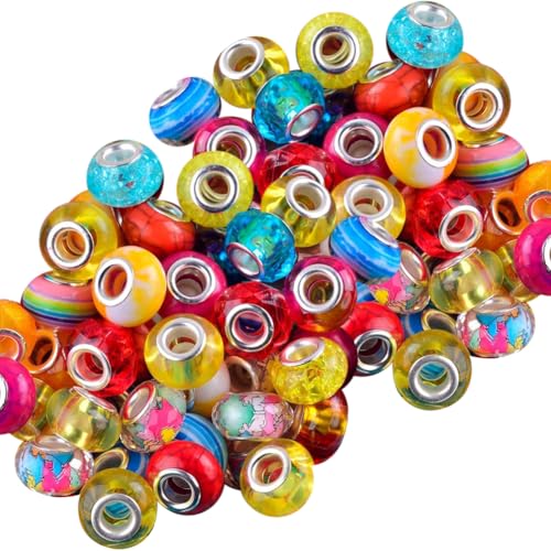 FSSTUD Glasperlen mit großem Loch, 15 mm, für europäische Armbänder, Perlen, Perlen, Stifte, Abstandshalter, Glasperlen, Schmuckherstellung, Perlen mit Metallkern, bunt, 60 Stück FSSTUD Glasperlen mit großem Loch, 15 mm, für europäische Armbänder, Perlen, Perlen, Stifte, Abstandshalter, Glasperlen, Schmuckherstellung, Perlen mit Metallkern, bunt, 60 Stück von FSSTUD