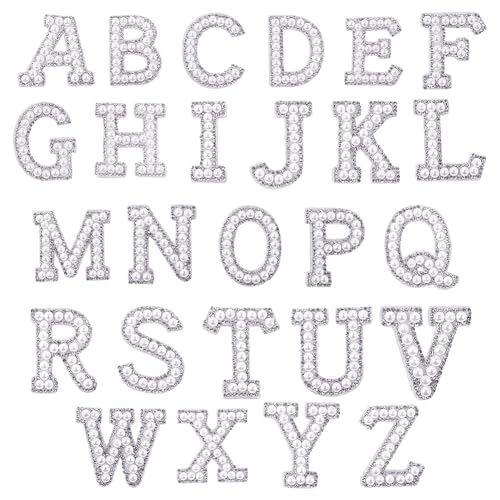 FSSTUD Glitzer-Aufnäher zum Aufbügeln, Buchstaben-Applikationen, Strass, zum Aufbügeln, Buchstaben-Applikationen, Alphabet, Nähen, Bling, Kleidung, Flicken zum Basteln, Weiß, 26 Stück von FSSTUD