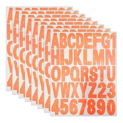 FSSTUD Holografische Vinyl-Buchstaben / Zahlenaufkleber, wasserfest, selbstklebend, Briefkasten, Zahlen, groß, selbstklebend, für Fenster, Türen, Orange, 8 Bögen von FSSTUD