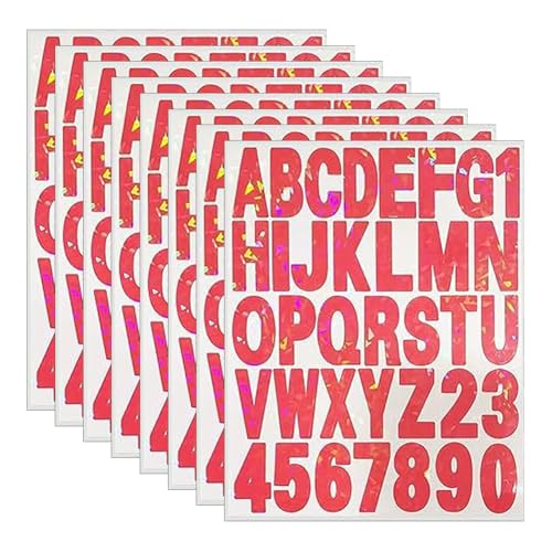 FSSTUD Holografische Vinyl-Buchstaben und Zahlen, 5,1 cm, wasserfest, selbstklebend, Briefkasten-Zahlen, groß, klebrige Alphabet-Buchstaben für Fenster, Türen, Rot, 8 Bögen FSSTUD Holografische Vinyl-Buchstaben und Zahlen, 5,1 cm, wasserfest, selbstklebend, Briefkasten-Zahlen, groß, klebrige Alphabet-Buchstaben für Fenster, Türen, Rot, 8 Bögen von FSSTUD