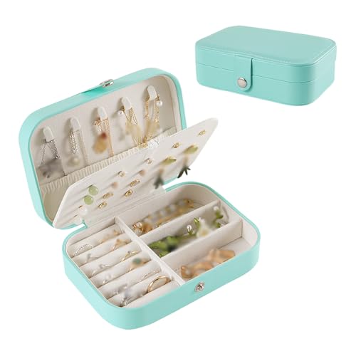 FSSTUD Kleine Schmuckschatulle aus PU-Leder, tragbar, für Reisen, Schmuck, Ketten, Armbänder, Halsketten, Ohrstecker, Ohrringe, Organizer, Box, tragbarer Ring-Organizer mit Verschlüssen, Grün FSSTUD Kleine Schmuckschatulle aus PU-Leder, tragbar, für Reisen, Schmuck, Ketten, Armbänder, Halsketten, Ohrstecker, Ohrringe, Organizer, Box, tragbarer Ring-Organizer mit Verschlüssen, Grün von FSSTUD