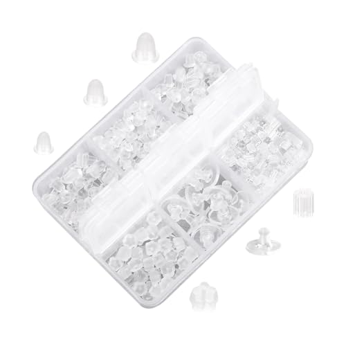 FSSTUD Kleine Silikon-Ohrring-Verschlüsse, 600 Stück, 6 Stile, transparente Gummi-Ohrring-Stopper, weiche transparente Ohrring-Verschlüsse, Ohrstecker-Abdeckungen Ersatz mit Aufbewahrungsbox für den von FSSTUD