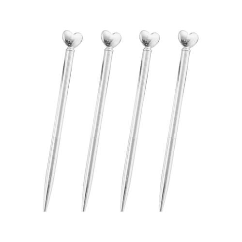 FSSTUD Kugelschreiber in Herzform, niedlich, einziehbar, Metallstift, glattes Schreiben, Hochzeitsstifte, dekorative schwarze Tinte, Notizen, Schreibwaren, Zubehör für Brautparty, Silber, 4 Stück FSSTUD Kugelschreiber in Herzform, niedlich, einziehbar, Metallstift, glattes Schreiben, Hochzeitsstifte, dekorative schwarze Tinte, Notizen, Schreibwaren, Zubehör für Brautparty, Silber, 4 Stück von FSSTUD