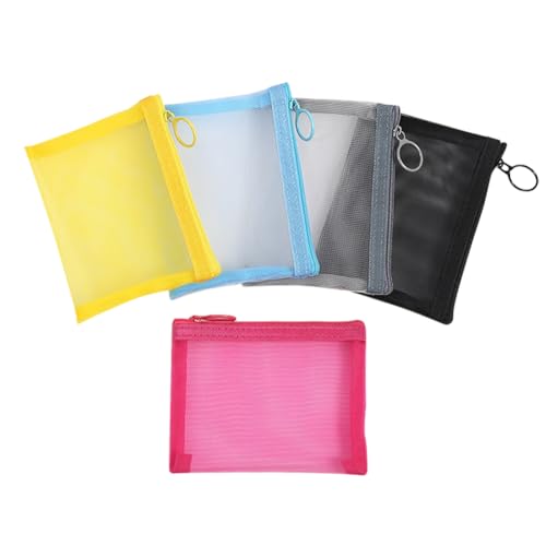 FSSTUD Mini-Netztasche mit Reißverschluss, 13 x 10 cm, bunt, Netzstoff, Make-up-Tasche, Kosmetiktasche, Münzgeldbörse, Nylon-Netz, Kosmetiktasche, tragbare Kulturbeutel für Reisen, Zuhause, 5 Stück von FSSTUD