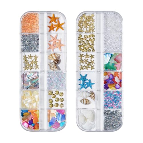 FSSTUD Nagelanhänger für Sommer, Strand, kleine Muscheln, Seestern, Nagelanhänger, Ozean, Nagel-Strasssteine und Perlen, Maniküre-Dekorationen für Salon und Zuhause, mehrfarbig, 2 Stück FSSTUD Nagelanhänger für Sommer, Strand, kleine Muscheln, Seestern, Nagelanhänger, Ozean, Nagel-Strasssteine und Perlen, Maniküre-Dekorationen für Salon und Zuhause, mehrfarbig, 2 Stück von FSSTUD