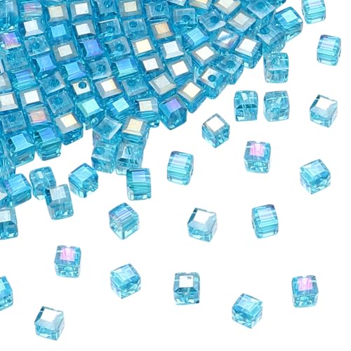 FSSTUD Quadratische Glasperlen, 8 mm, Würfel, Armband, Kristall, Halskette, Perlen, Schmuckherstellung, facettierte Perlen, quadratische Kristall-Abstandshalter, Windspiele, Bastelperlen, Blau, 100 FSSTUD Quadratische Glasperlen, 8 mm, Würfel, Armband, Kristall, Halskette, Perlen, Schmuckherstellung, facettierte Perlen, quadratische Kristall-Abstandshalter, Windspiele, Bastelperlen, Blau, 100 von FSSTUD
