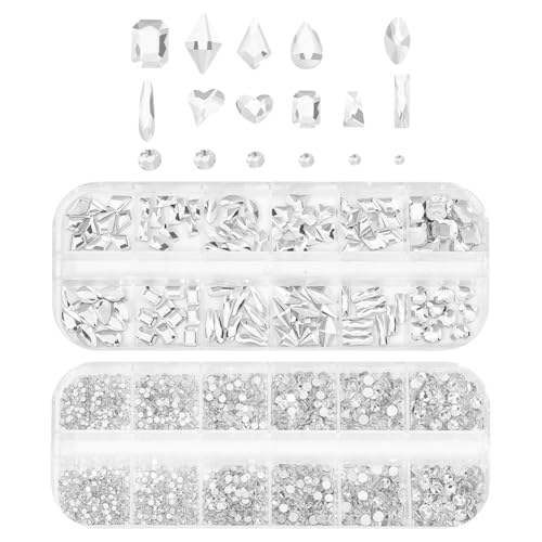 FSSTUD Runde Strasssteine mit flacher Rückseite, Glaskristall, Nagelkunst, Diamanten, Nagel-Make-up, Juwelen, kleine Nagel-Edelsteine mit Aufbewahrungsbox für Gesicht, Weiß, ca. 3000 Stück FSSTUD Runde Strasssteine mit flacher Rückseite, Glaskristall, Nagelkunst, Diamanten, Nagel-Make-up, Juwelen, kleine Nagel-Edelsteine mit Aufbewahrungsbox für Gesicht, Weiß, ca. 3000 Stück von FSSTUD